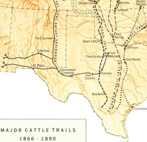 Major Cattle Trails 1866 - 1890