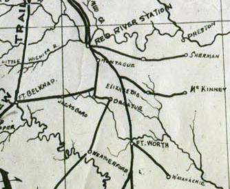 The Justin Texas area of the Old Chisholm Cattle Trail 1873