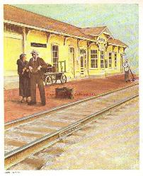 Gulf Colorado & Santa Fe Railway Company depot at Justin, Texas circa 1915