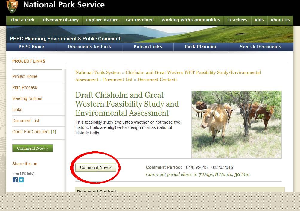 Where to click  on the NPS webpage
